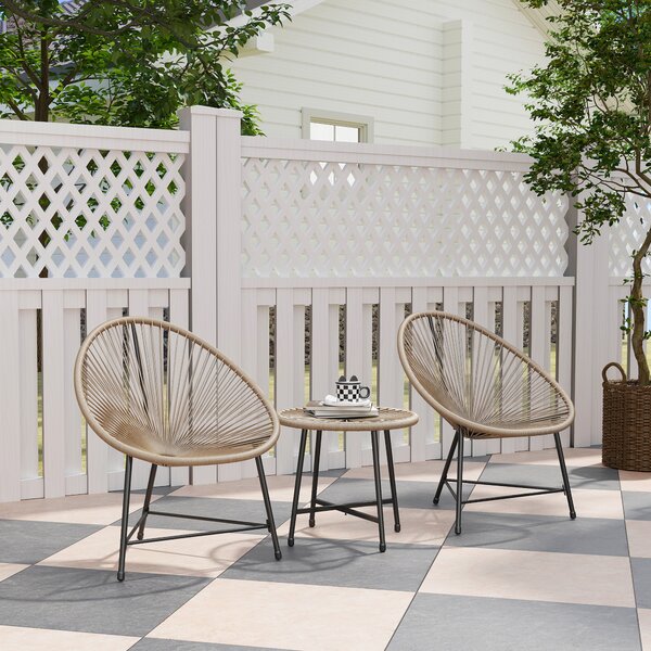 Outsunny Set da Giardino 3 Pezzi in Rattan PE e Acciaio con 2 Sedie Ovali e Tavolino da Caffè, Nero e color Legno