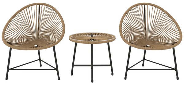 Outsunny Set da Giardino 3 Pezzi in Rattan PE e Acciaio con 2 Sedie Ovali e Tavolino da Caffè, Nero e color Legno