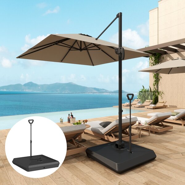 Outsunny Base per Ombrellone a Sbalzo in HDPE con Maniglia e Ruote e Riempibile con Acqua o Sabbia, 95x95x117 cm, Nero