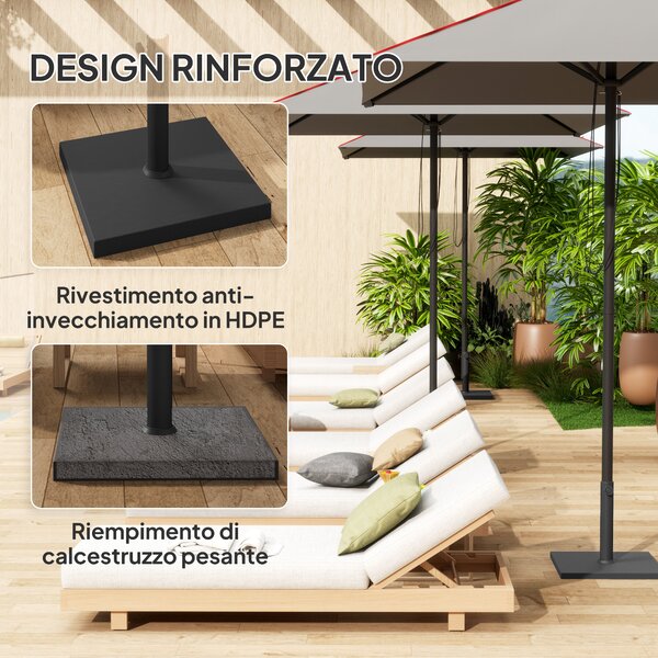 Outsunny Base per Ombrellone Quadrata da 14.5 kg con Manovella, in HDPE e Cemento, 44x44x30 cm, Nero
