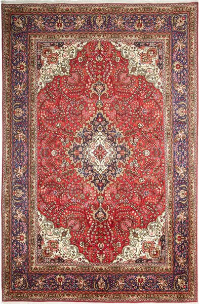 Tappeto Tabriz Persia Medaglione Rosso Blu 194x297 Cm