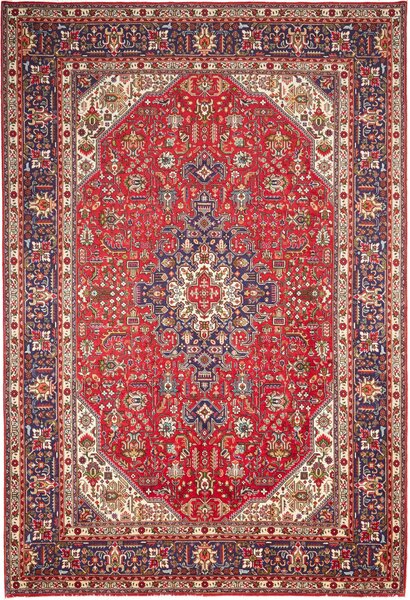 Tappeto Tabriz Persia Medaglione Rosso Blu 200x297 Cm