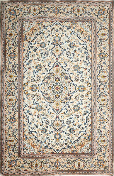 Tappeto Kashan Persia Medaglione Avorio Blu 193x300 Cm