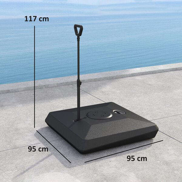 Outsunny Base per Ombrellone a Sbalzo in HDPE con Maniglia e Ruote e Riempibile con Acqua o Sabbia, 95x95x117 cm, Nero