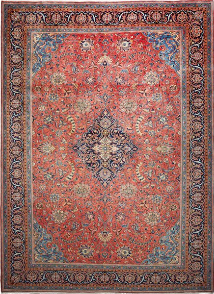 Tappeto Sarough Persia Medaglione Terracotta Blu 270x370 Cm
