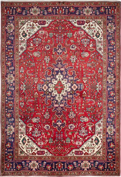 Tappeto Tabriz Persia Medaglione Rosso Blu 198x287 Cm