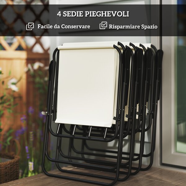 Outsunny Set da Giardino 6 Pezzi in Acciaio con 4 Sedie Pieghevoli, Ombrellone e Tavolo Rotondo, Crema, Grigio e Nero