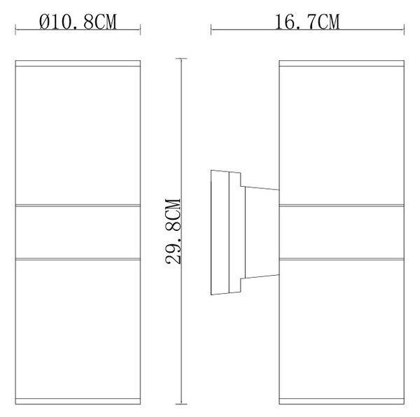 Applique Cilindrica Bidirezionale XL, IP54, Con 2 basi E27 - Corten Base E27