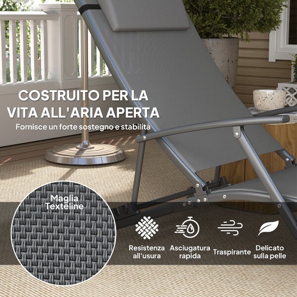 Outsunny Set 2 Sdraio da Giardino Pieghevoli con Schienale Regolabile su 4 Livelli e Cuscino, Grigio
