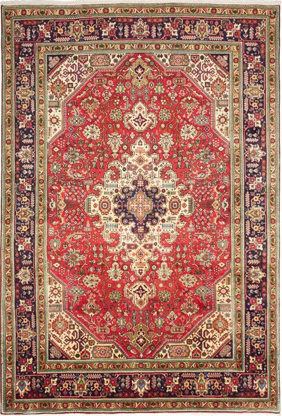 Tappeto Tabriz Persia Medaglione Rosso Blu 200x296 Cm