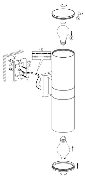 Applique Cilindrica Bidirezionale XL, IP54, Con 2 basi E27 - Corten Base E27