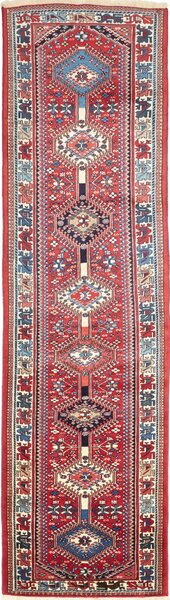 Tappeto Yalameh Persia Astratto Rosso Blu 82x304 Cm