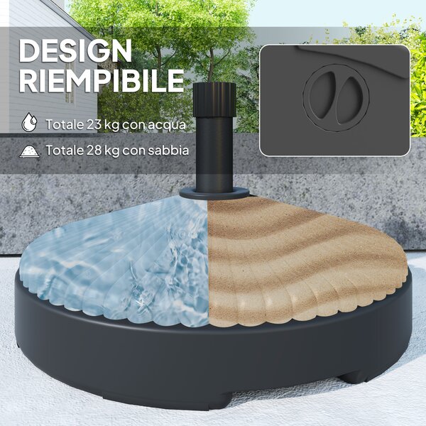 Outsunny Base per Ombrellone Ø3 m max Riempibile con Acqua o Sabbia, in HDPE Nero, Ø55x30 cm
