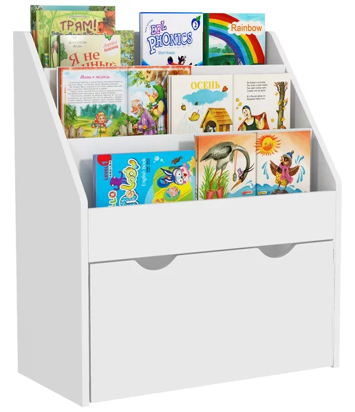 AIYAPLAY Libreria per Bambini 3-8 Anni a 3 Ripiani con Cassetto Inferiore, in MDF, 62.5x30x70 cm, Bianco