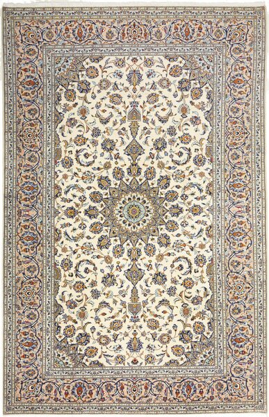 Tappeto Kashan Persia Medaglione Crema Blu 197x305 Cm