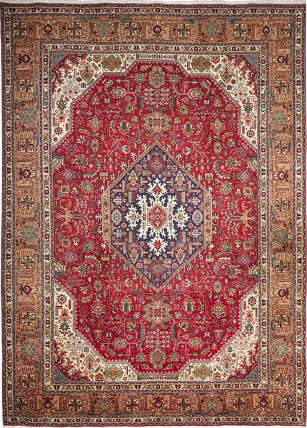 Tappeto Tabriz Persia Medaglione Rosso Blu 252x350 Cm