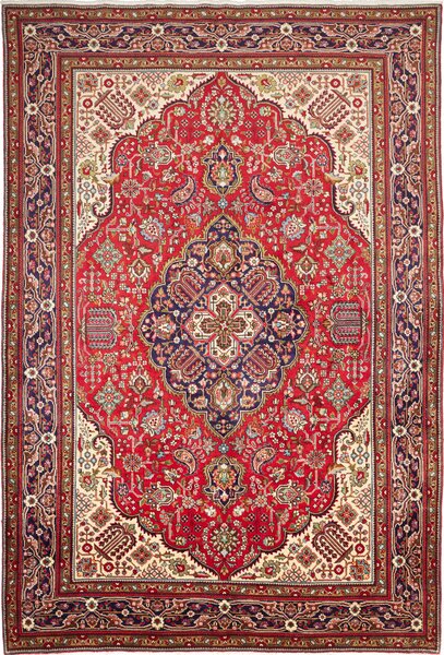 Tappeto Tabriz Persia Medaglione Rosso Blu 202x300 Cm
