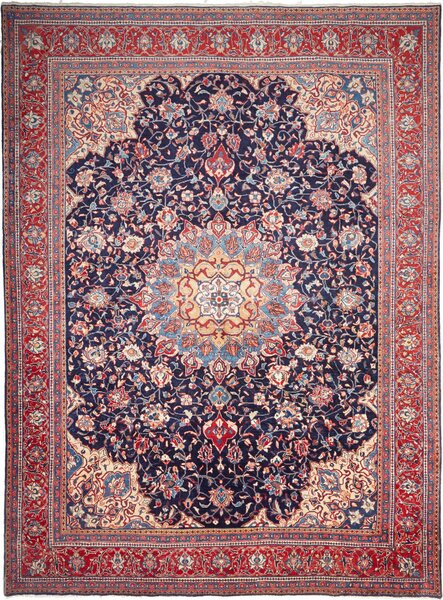Tappeto Sarough Persia Medaglione Blu Rosso 288x396 Cm