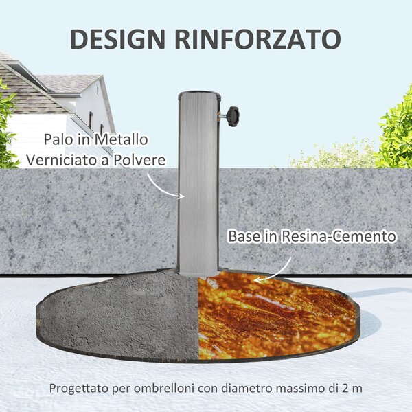 Outsunny Base per Ombrellone da 12 kg con Manovella Integrata, in Resina, Metallo e Cemento, Ø46x33 cm, Bronzo