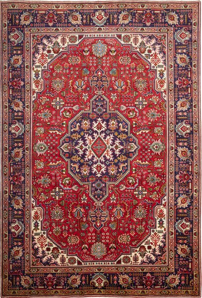 Tappeto Tabriz Persia Medaglione Rosso Blu Crema 207x309 Cm