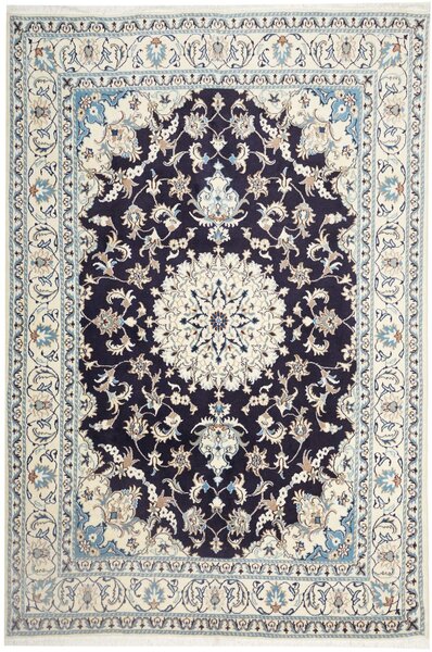 Tappeto Nain Kashmar Persia Medaglione Blu Notte Avorio Celeste 165x245 Cm