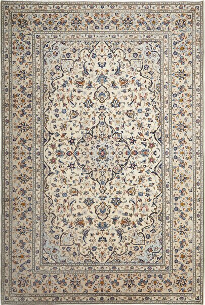 Tappeto Kashan Persia Medaglione Crema Blu 197x300 Cm