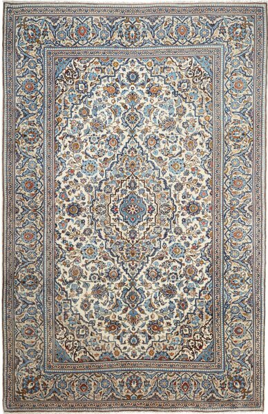 Tappeto Kashan Persia Medaglione Crema Blu 197x305 Cm