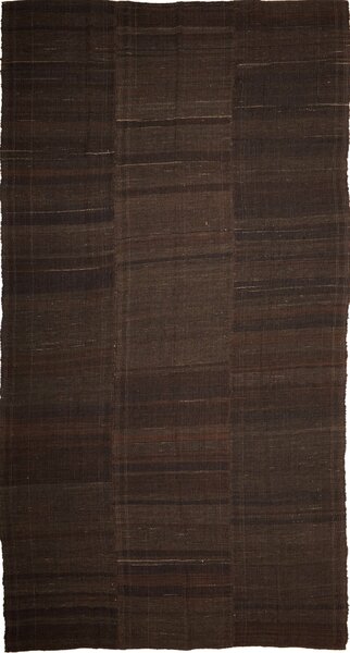 Tappeto Kilim Vintage Persia A Righe Marrone Scuro Abrash 212x405 Cm