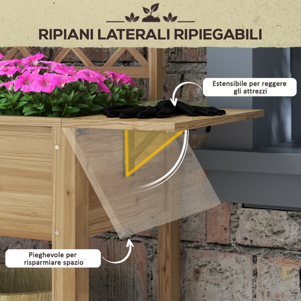 Outsunny Fioriera con Grigliato e Ripiani Laterali e Inferiore, in Legno di Abete, 140x45x151 cm|Aosom