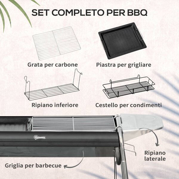 Outsunny Barbecue a Carbonella con Griglia e Piastra di Cottura, Cestino e Ripiani, 96x61x72cm, Nero|Aosom