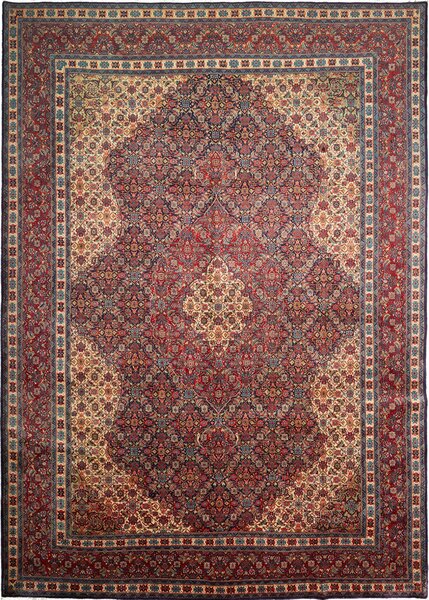 Tappeto Sarough Persia Medaglione Rosso Blu 247x350 Cm