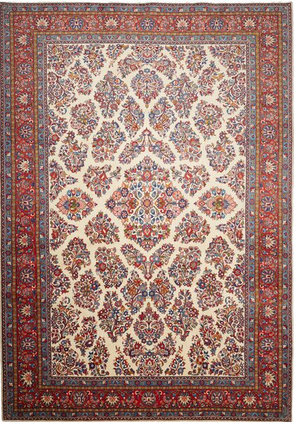 Tappeto Sarough Persia Floreale Avorio Rosso 243x350 Cm