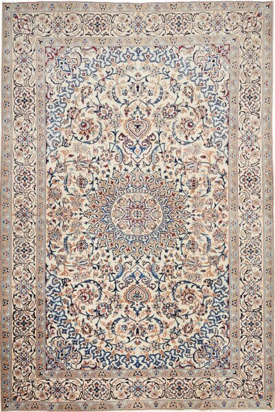 Tappeto Nain Kashmar Persia Medaglione Crema Blu 196x302 Cm