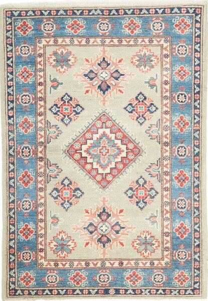 Tappeto Kazak Afghanistan Medaglione Azzurro Beige 80x117 Cm