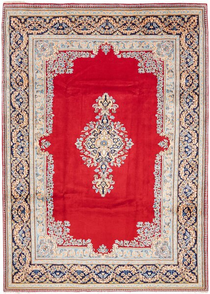 Tappeto Kerman Persia Medaglione Rosso Blu 237x332 Cm