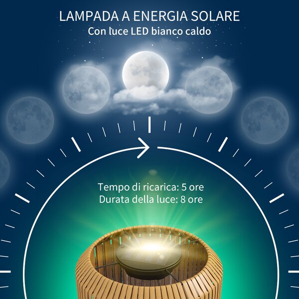 Outsunny Lampada Solare da Giardino con Illuminazione LED, in Acciaio e Rattan PE, Ø34x130 cm, Giallo