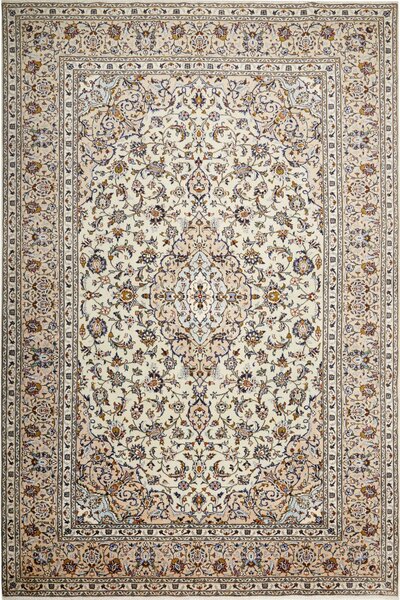 Tappeto Kashan Persia Medaglione Avorio Blu 237x357 Cm