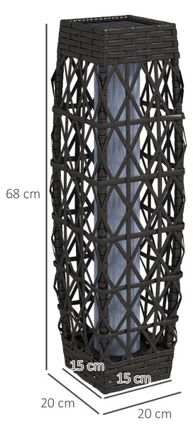 Outsunny Lampada Solare da Giardino con Illuminazione LED, in Acciaio e Rattan PE, 20x20x68 cm, Grigio