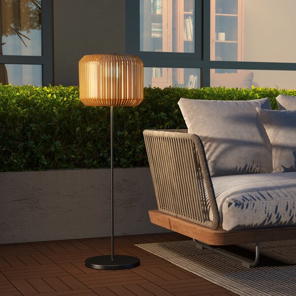 Outsunny Lampada Solare da Giardino con Illuminazione LED, in Acciaio e Rattan PE, Ø34x130 cm, Giallo