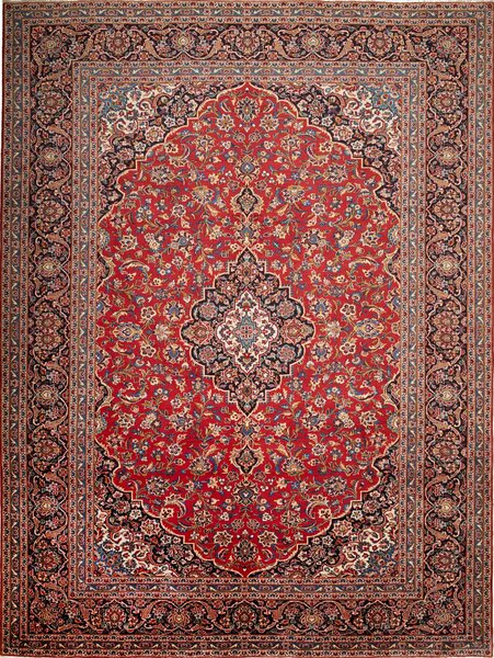 Tappeto Ardakan Persia Medaglione Rosso Blu Scuro 292x390 Cm