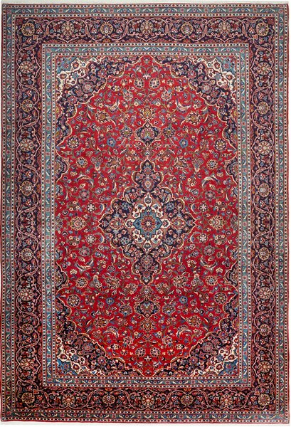 Tappeto Ardakan Persia Medaglione Rosso Blu Crema 256x373 Cm