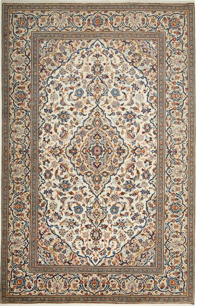 Tappeto Kashan Persia Medaglione Crema Blu 200x306 Cm
