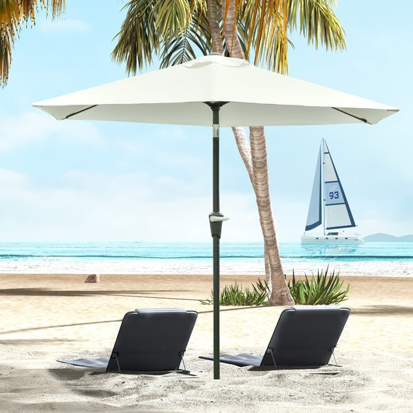 Outsunny Ombrellone da Giardino Inclinabile Φ230cm, Apertura a Manovella, Palo in Metallo e 6 Stecche, Bianco Crema|Aosom