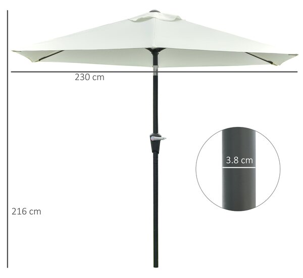 Outsunny Ombrellone da Giardino Inclinabile Φ230cm, Apertura a Manovella, Palo in Metallo e 6 Stecche, Bianco Crema|Aosom