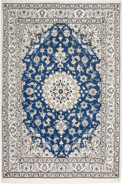 Tappeto Nain Kashmar Persia Medaglione Blu Crema 163x245 Cm