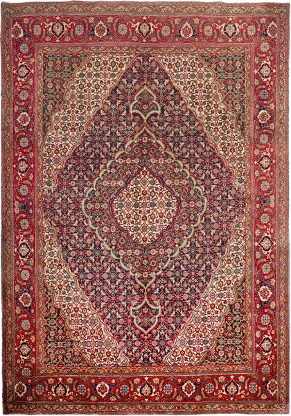 Tappeto Tabriz Persia Medaglione Blu Rosso 244x356 Cm