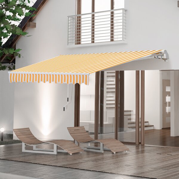 Outsunny Tenda da Sole a Bracci Esterno Balcone a Parete Avvolgibile Impermeabile, Arancione e Bianco, 3×2.5m arancione e bianco 300 × 250cm
