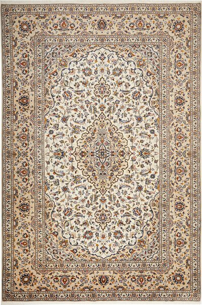 Tappeto Kashan Persia Medaglione Avorio Beige Blu 210x313 Cm