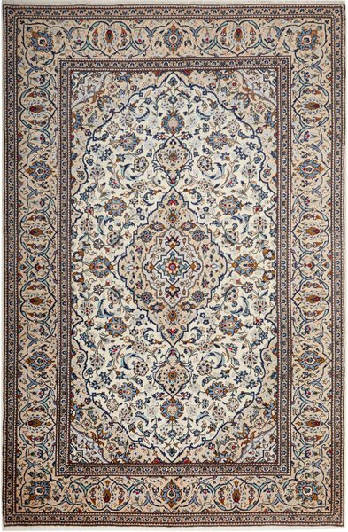 Tappeto Kashan Persia Medaglione Crema Blu 195x294 Cm