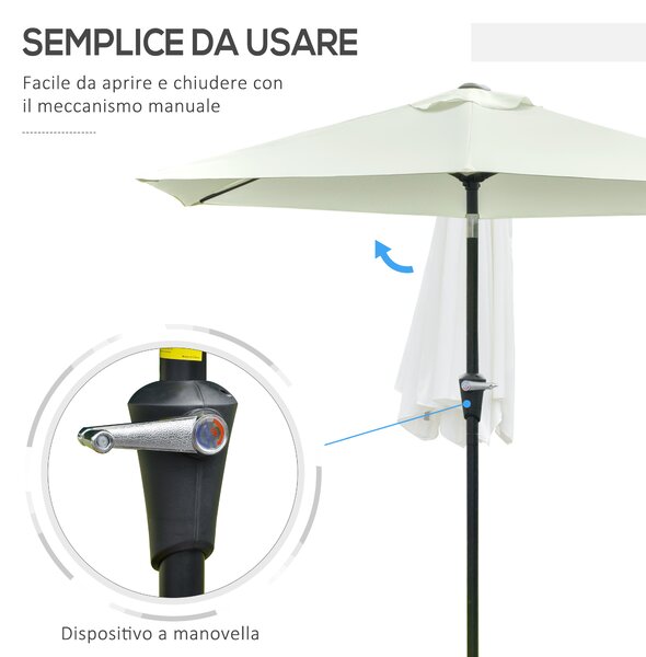 Outsunny Ombrellone da Giardino Inclinabile Φ230cm, Apertura a Manovella, Palo in Metallo e 6 Stecche, Bianco Crema|Aosom